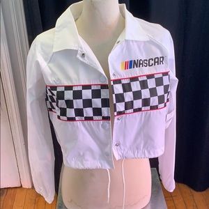 White checked nascar crop windbreaker
